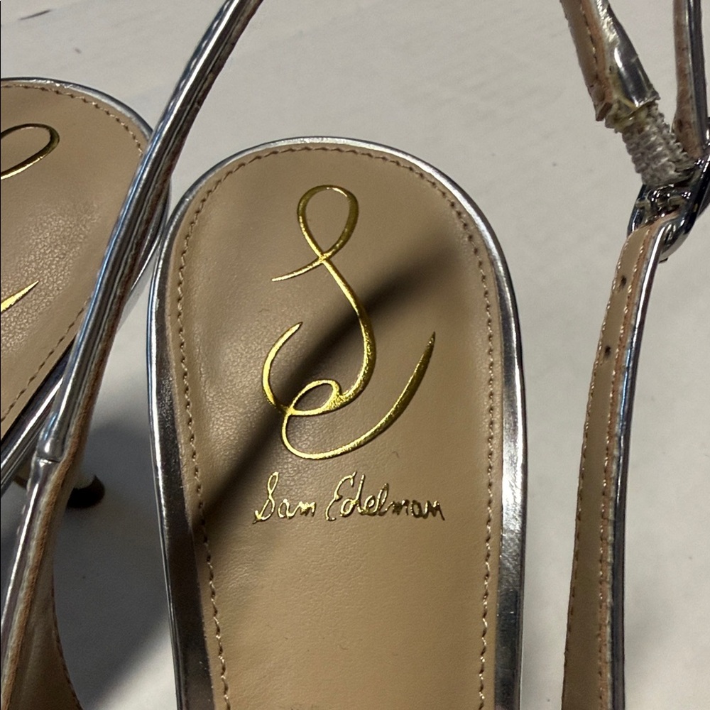 Sam Edelman Silver Pointed Toe Slingback Heels - Picture 2 of 5